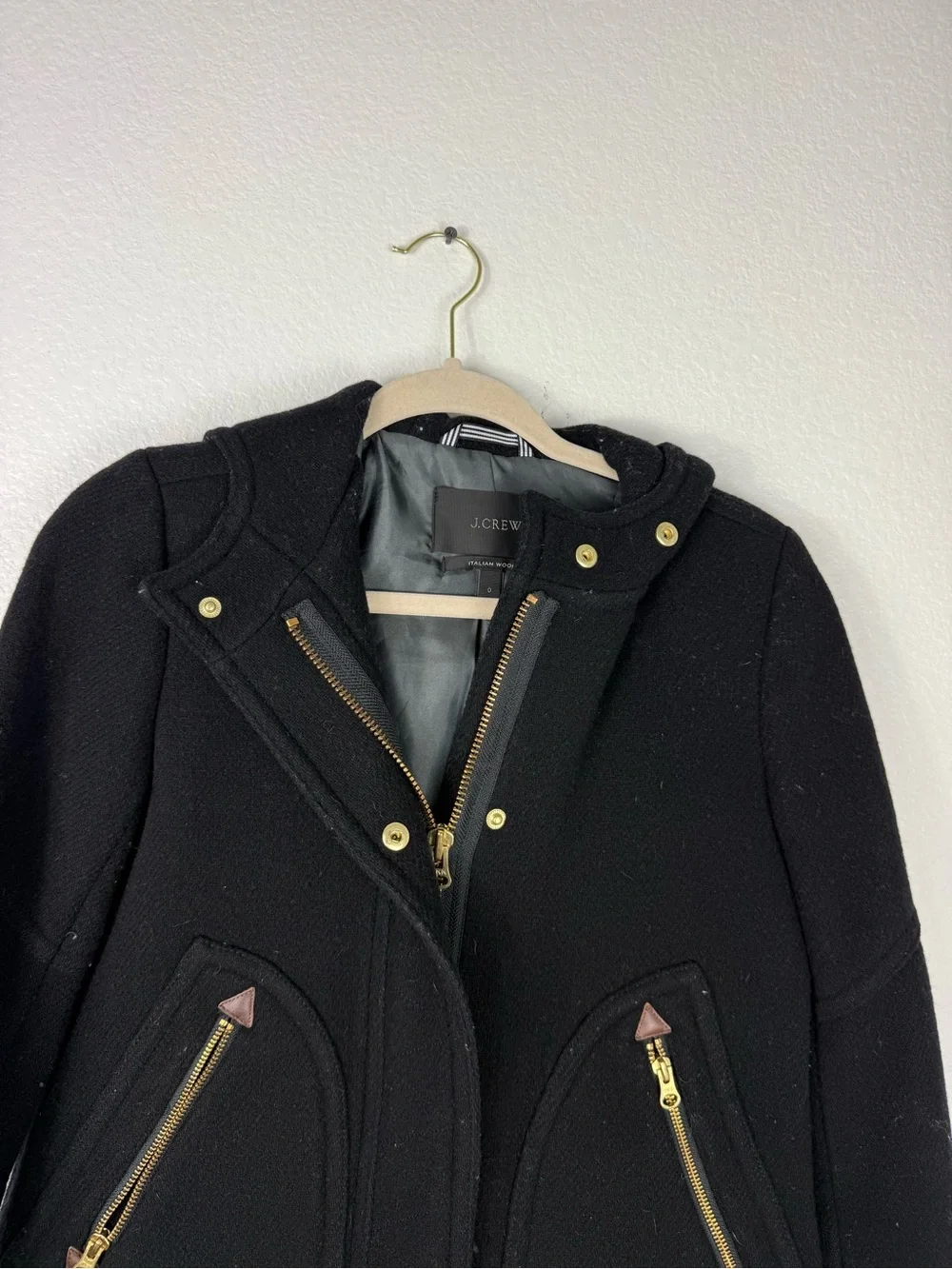 J crew black hooded Italian wool size 0